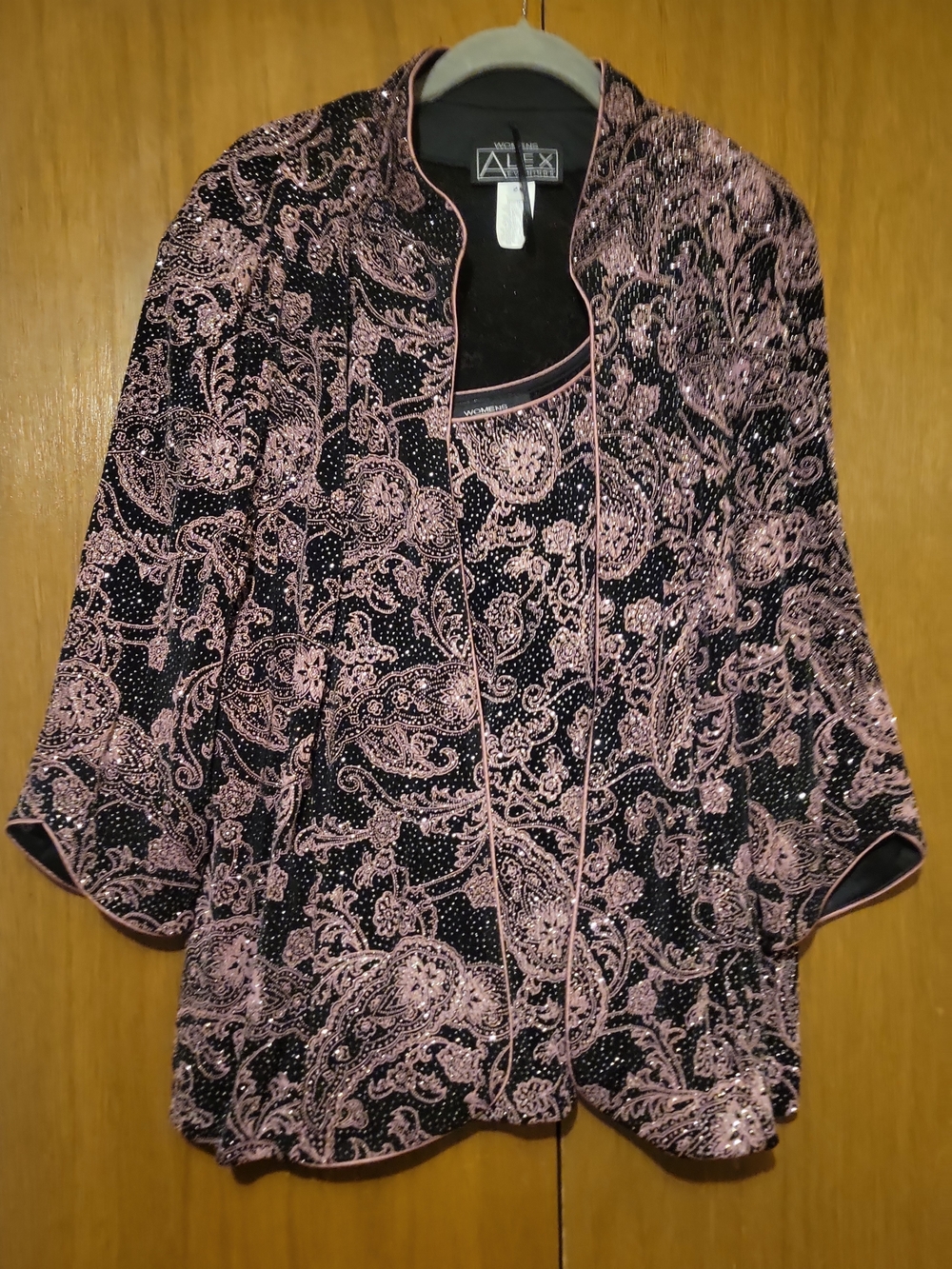 Alex Evenings Black and Pink Paisley Open-Front Evening Tunic